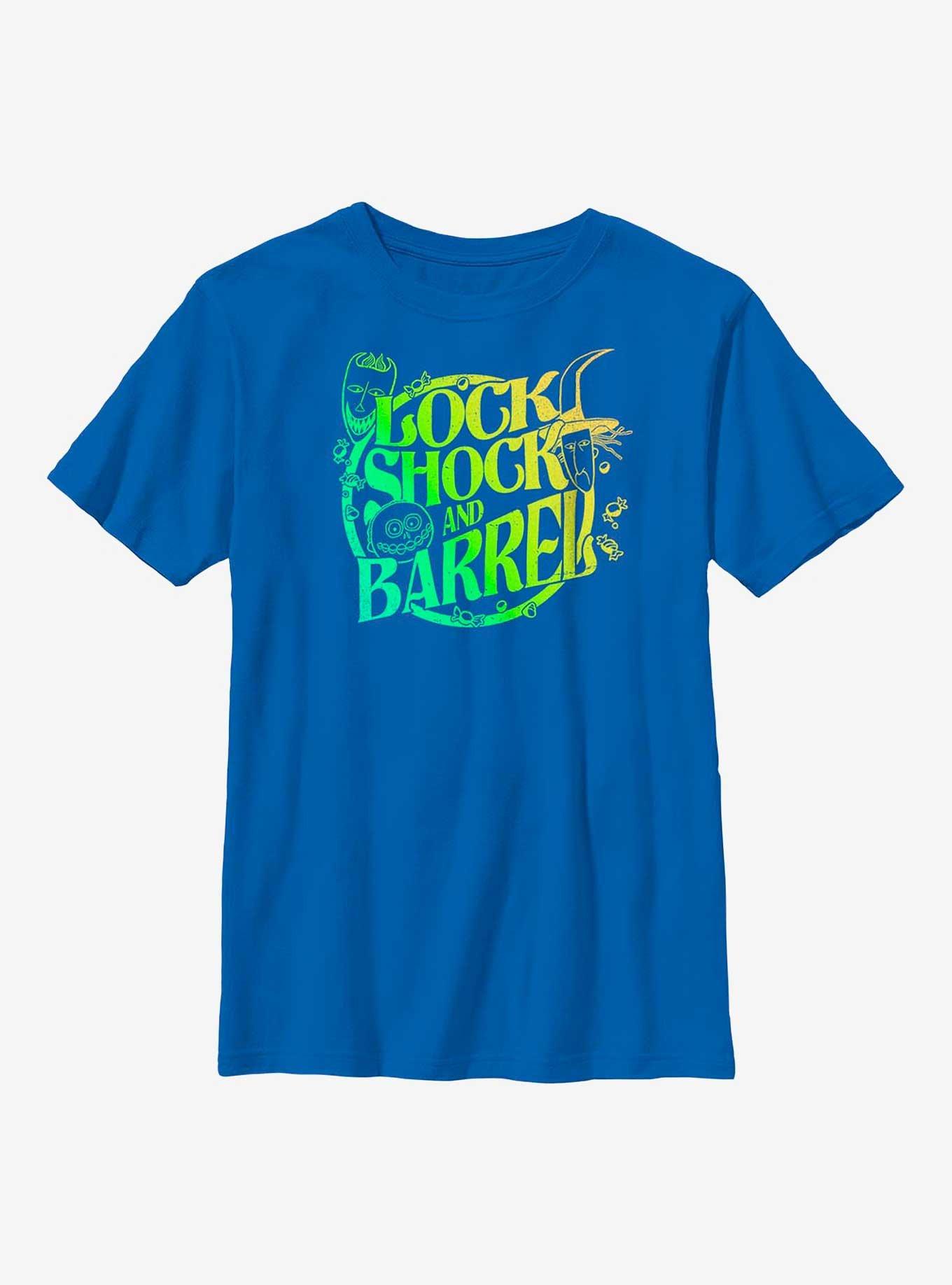 Disney The Nightmare Before Christmas Lock, Shock And Barrel WarpedYouth T-Shirt, ROYAL, hi-res