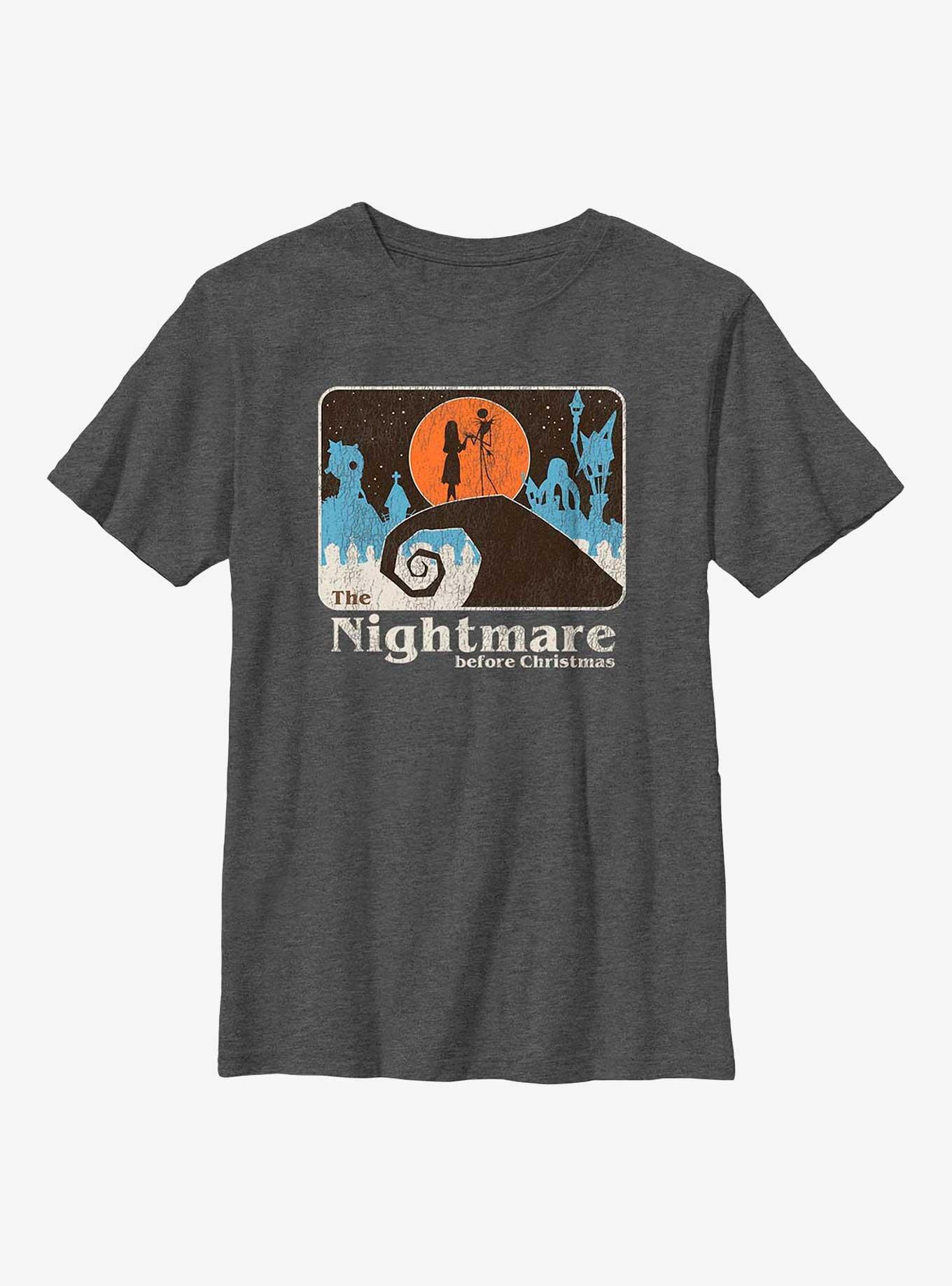 Disney The Nightmare Before Christmas Retro Jack & Sally Scene  Youth T-Shirt, CHAR HTR, hi-res
