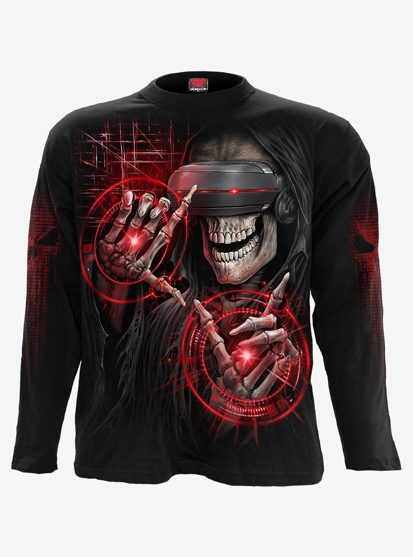 Cyber Death Black Longsleeve T-Shirt, BLACK, hi-res