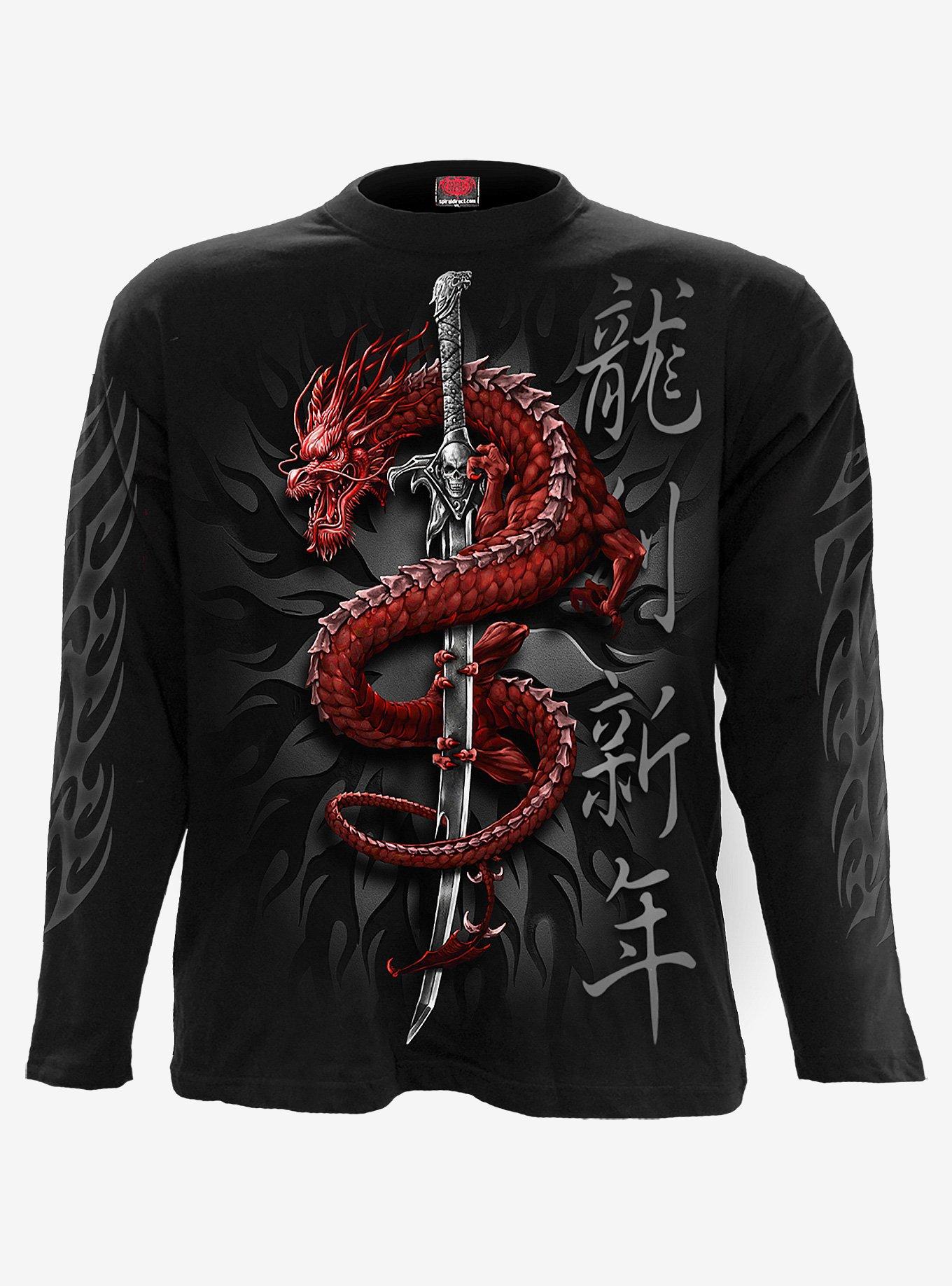 Mystical Dragon Black Longsleeve T-Shirt, BLACK, hi-res