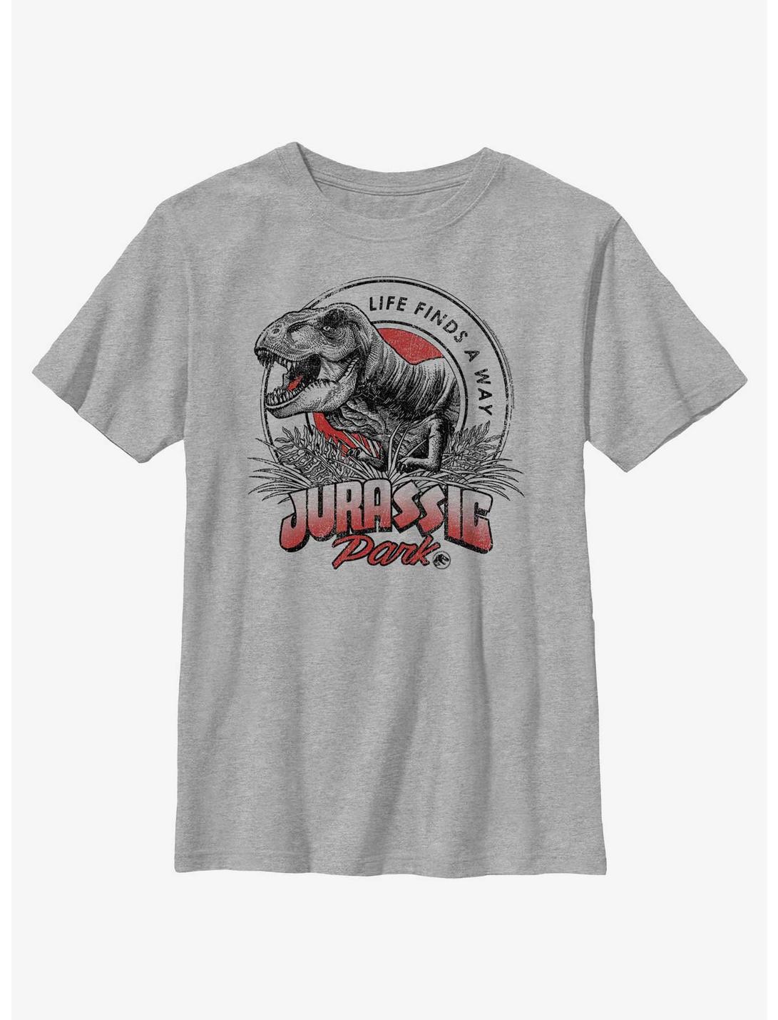Plus Size Jurassic Park Life Finds A Way Youth T-Shirt, ATH HTR, hi-res