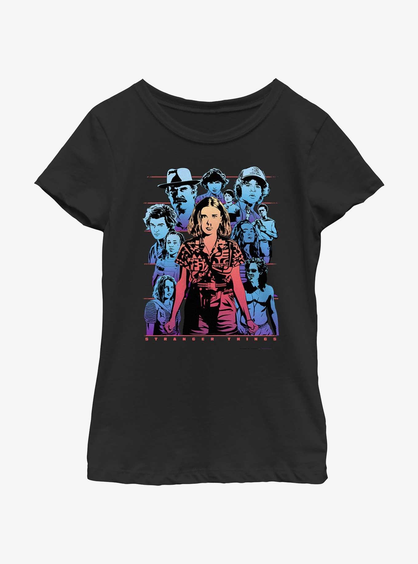 Stranger Things Neon Group Youth Girls T-Shirt, BLACK, hi-res