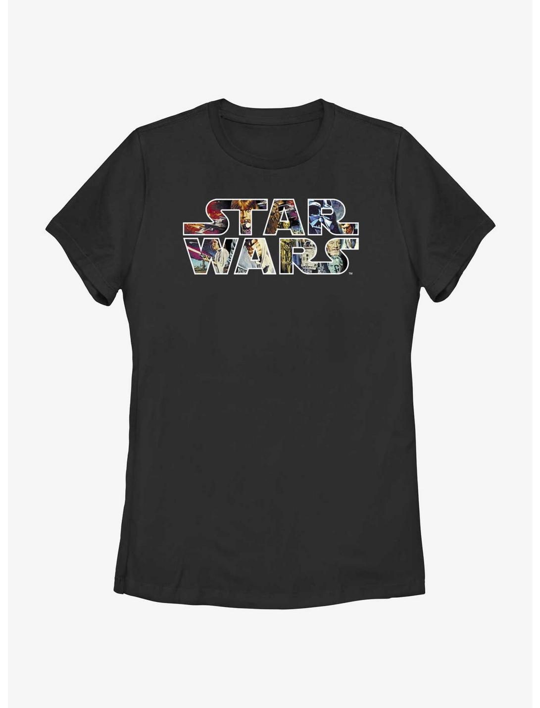 Plus Size Star Wars Epic Collage Logo Womens T-Shirt, BLACK, hi-res