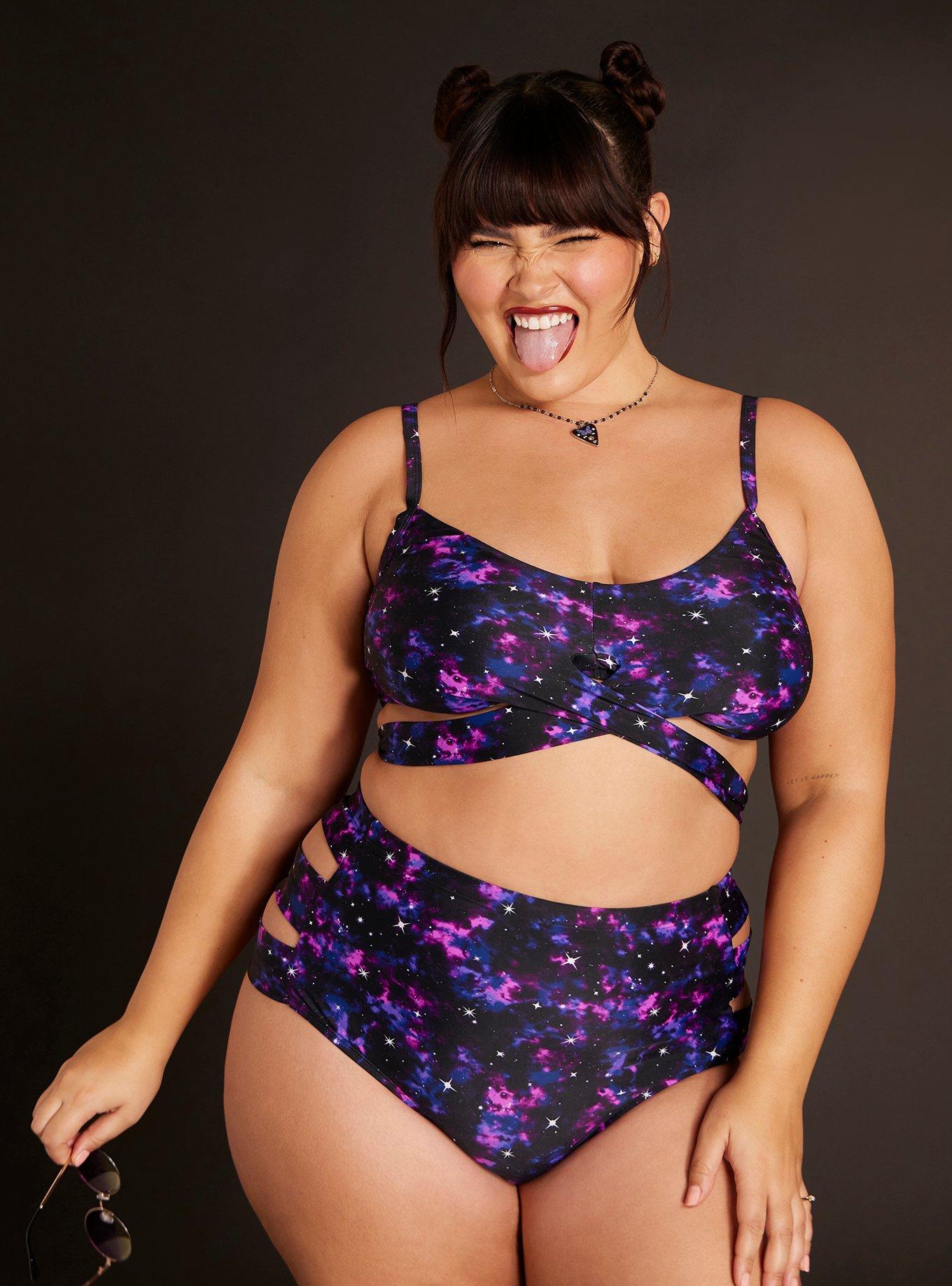 Pink Galaxy Wrap Swim Top Plus Size, MULTI COLOR, hi-res