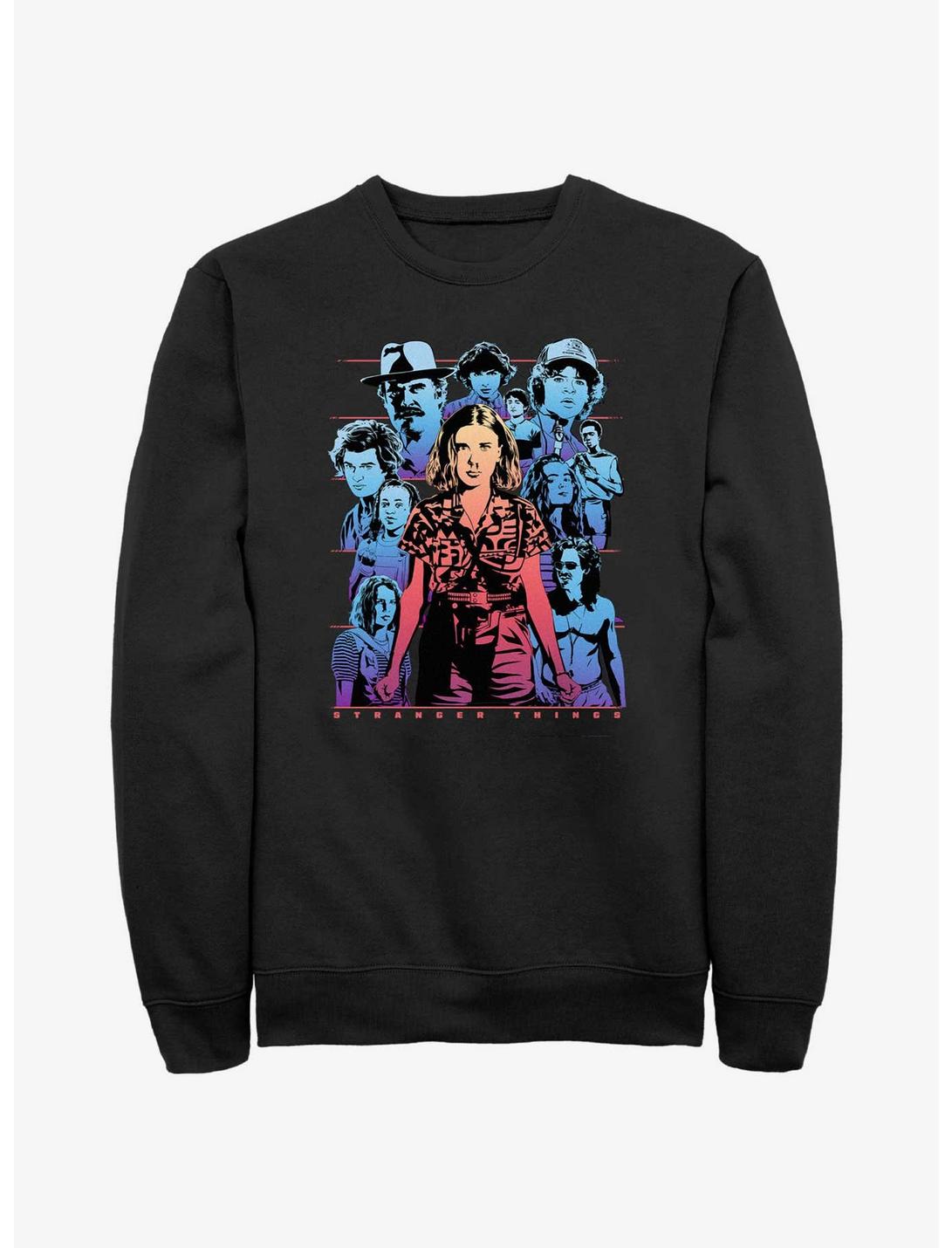 Stranger Things Neon Group Sweatshirt, BLACK, hi-res