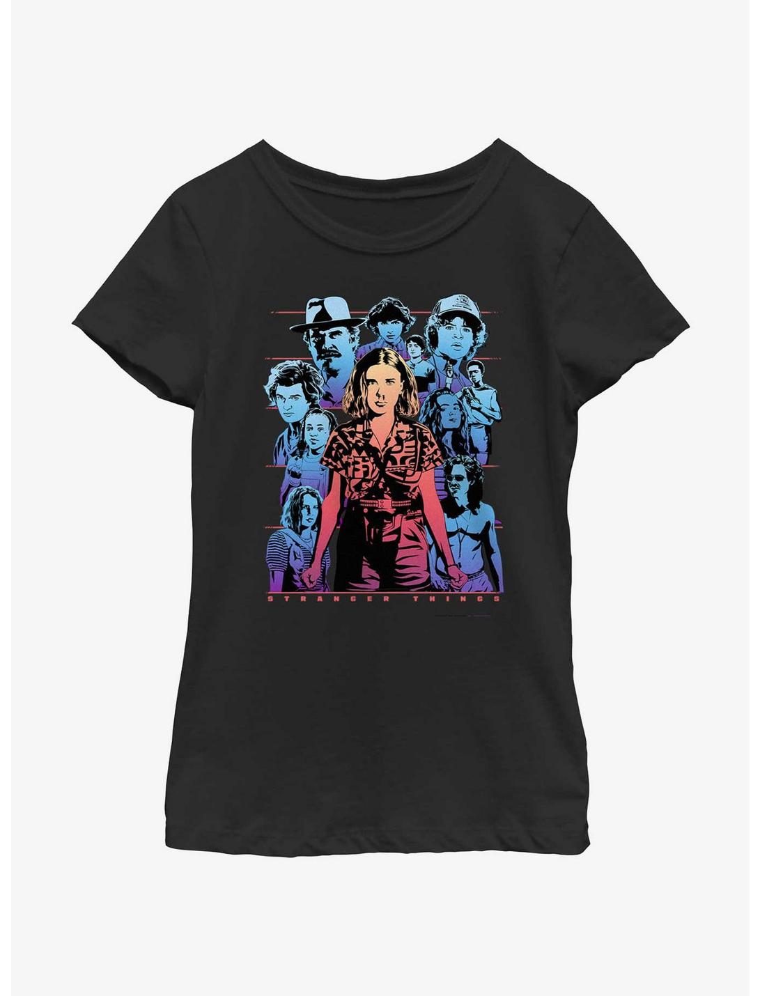 Stranger Things Neon Group Youth Girls T-Shirt, BLACK, hi-res