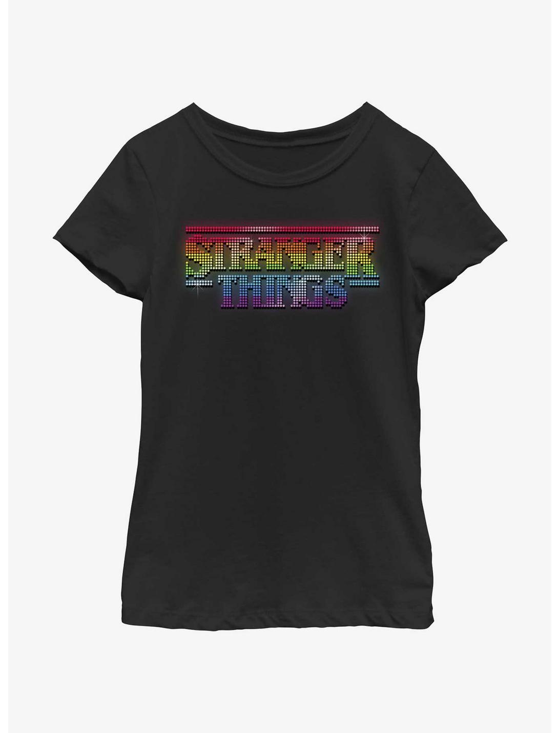 Stranger Things Shiny Lite Brite Logo Youth Girls T-Shirt, BLACK, hi-res