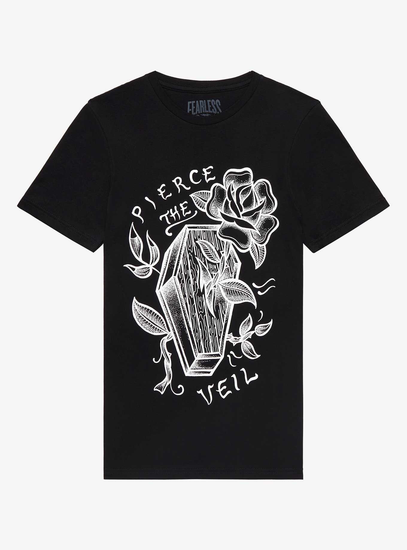 Pierce The Veil Coffin & Roses Boyfriend Fit Girls T-Shirt, BLACK, hi-res