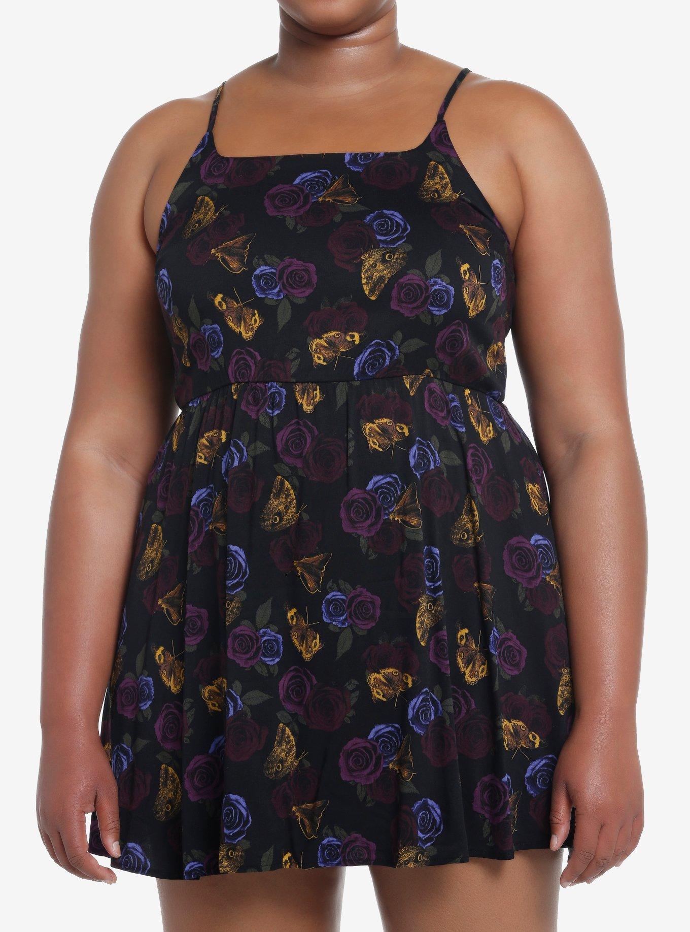 Cosmic Aura Rose & Moth Skater Dress Plus Size, FLORAL, hi-res