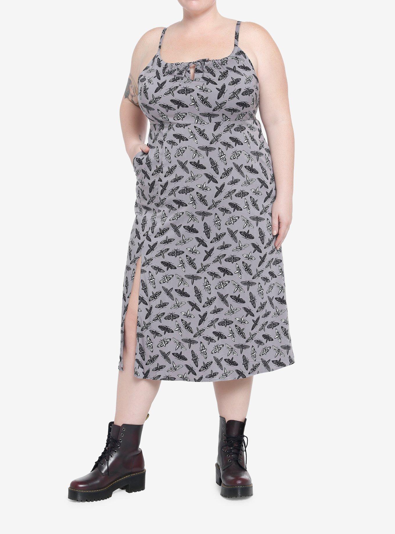 Moths Allover Print Midi Dress Plus Size, , hi-res