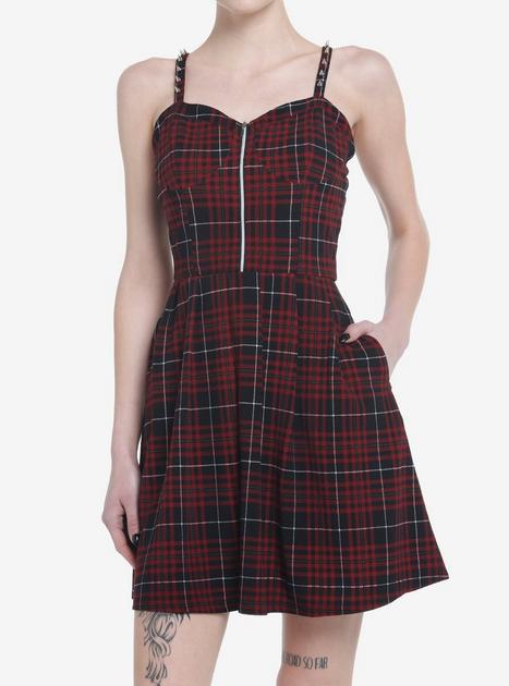 Social Collision Black & Red Plaid Spike Dress | Hot Topic