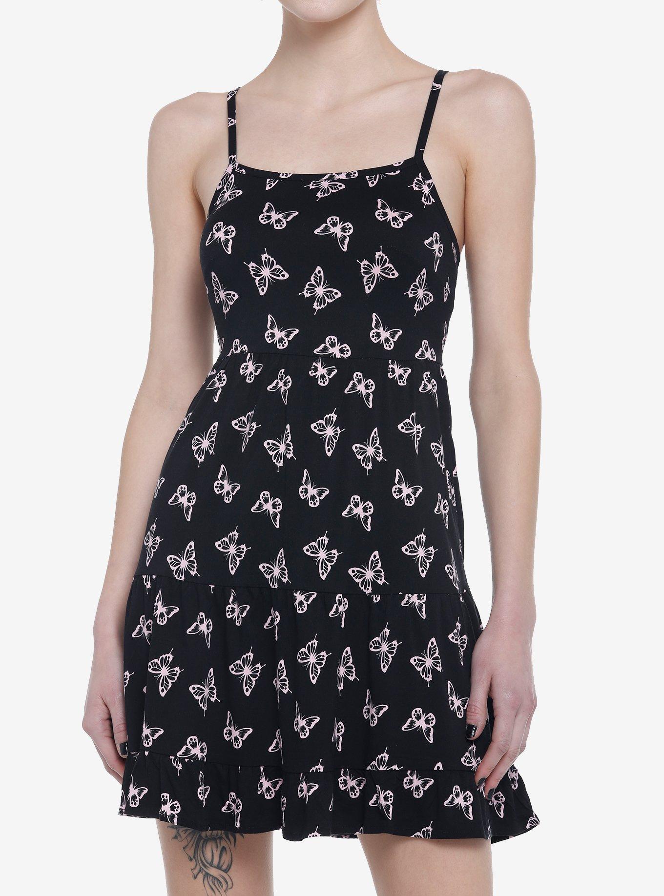 Black & Pink Butterflies Strappy Mini Dress | Hot Topic