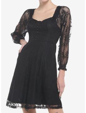 Black Rose Lace Romantic Corset Long-Sleeve Dress, , hi-res