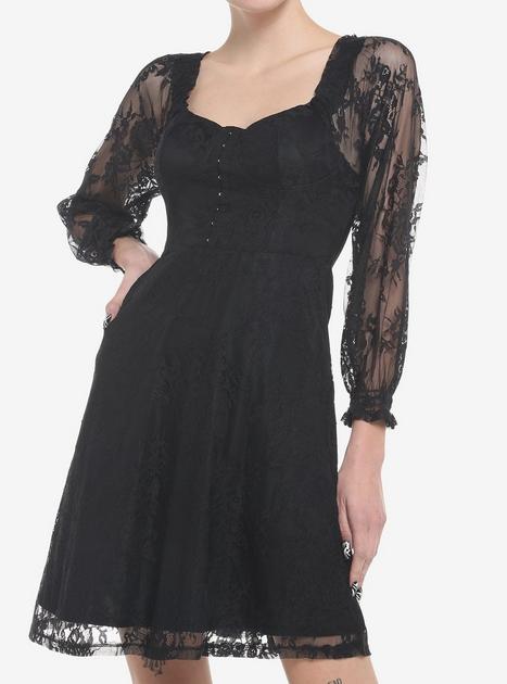 Black Rose Lace Romantic Corset Long-Sleeve Dress | Hot Topic