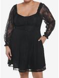 Black Rose Lace Romantic Corset Long-Sleeve Dress Plus Size, BLACK, hi-res