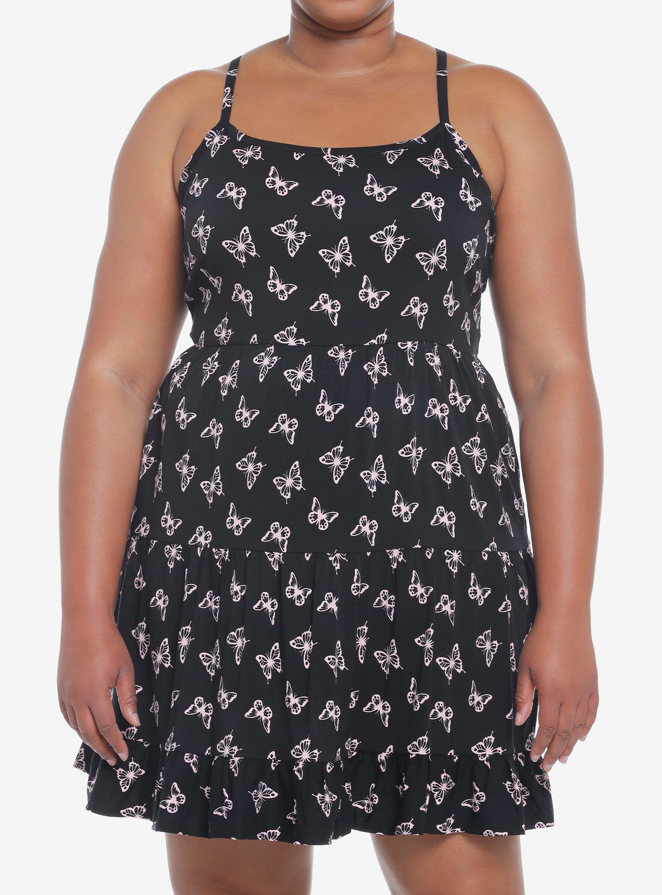 Black & Pink Butterflies Strappy Mini Dress Plus Size | Hot Topic