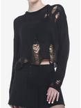 Black Distressed Crop Sweater, BLACK, hi-res