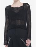 Black Open Knit Crop Sweater, BLACK, hi-res