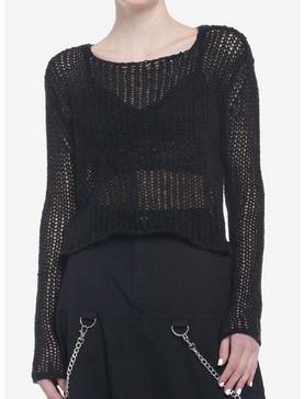 Black Open Knit Crop Sweater, , hi-res
