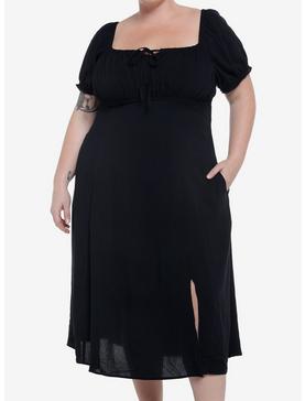 Black Babydoll Lace-Up Midi Dress, , hi-res