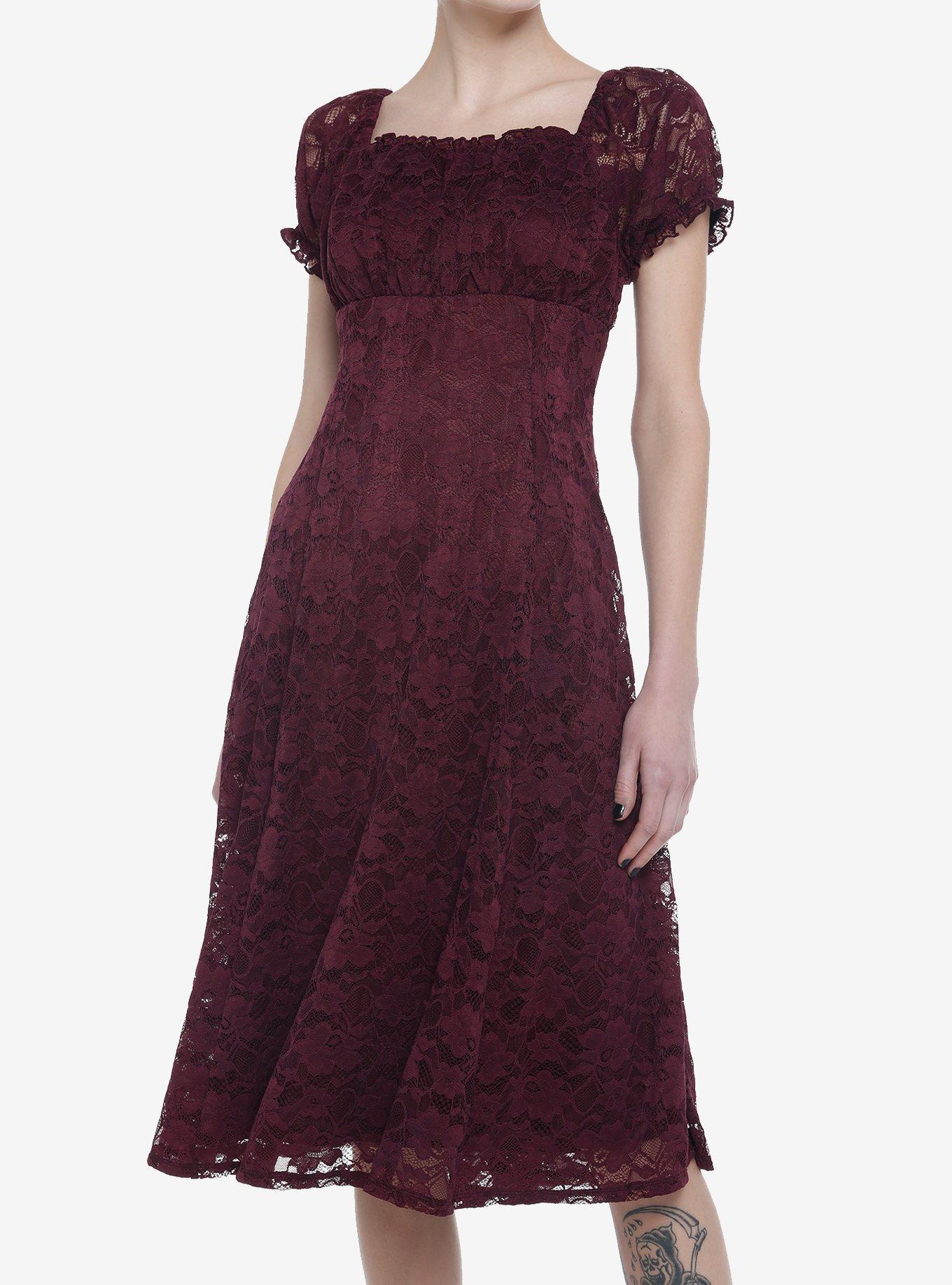 Burgundy Floral Lace Midi Dress, MULTI, hi-res