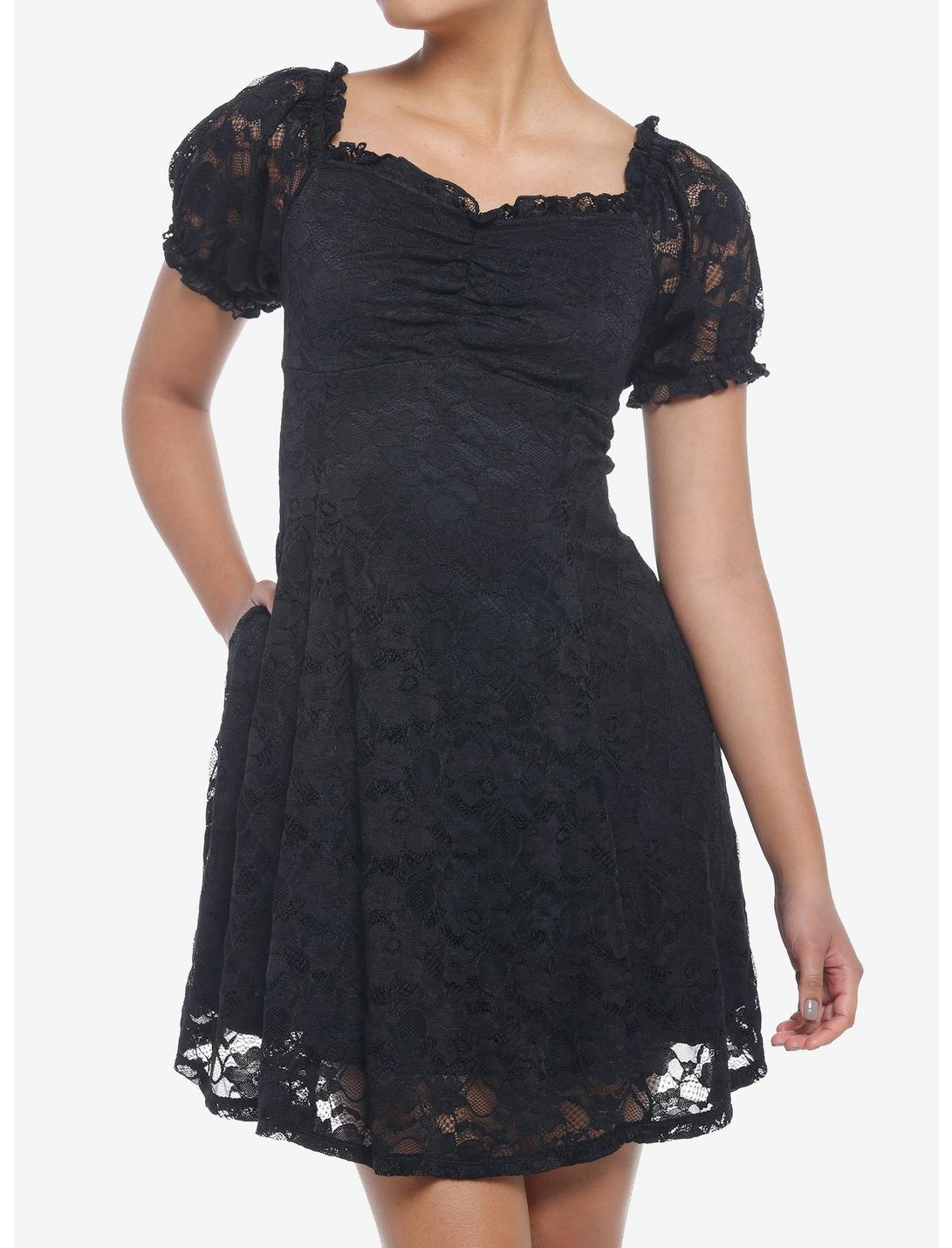 Black Lace Babydoll Dress, BLACK, hi-res