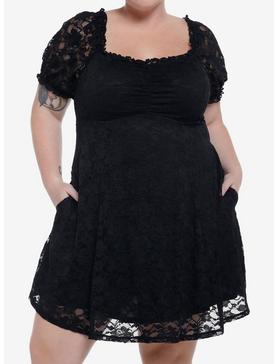 Black Lace Babydoll Dress Plus Size, , hi-res