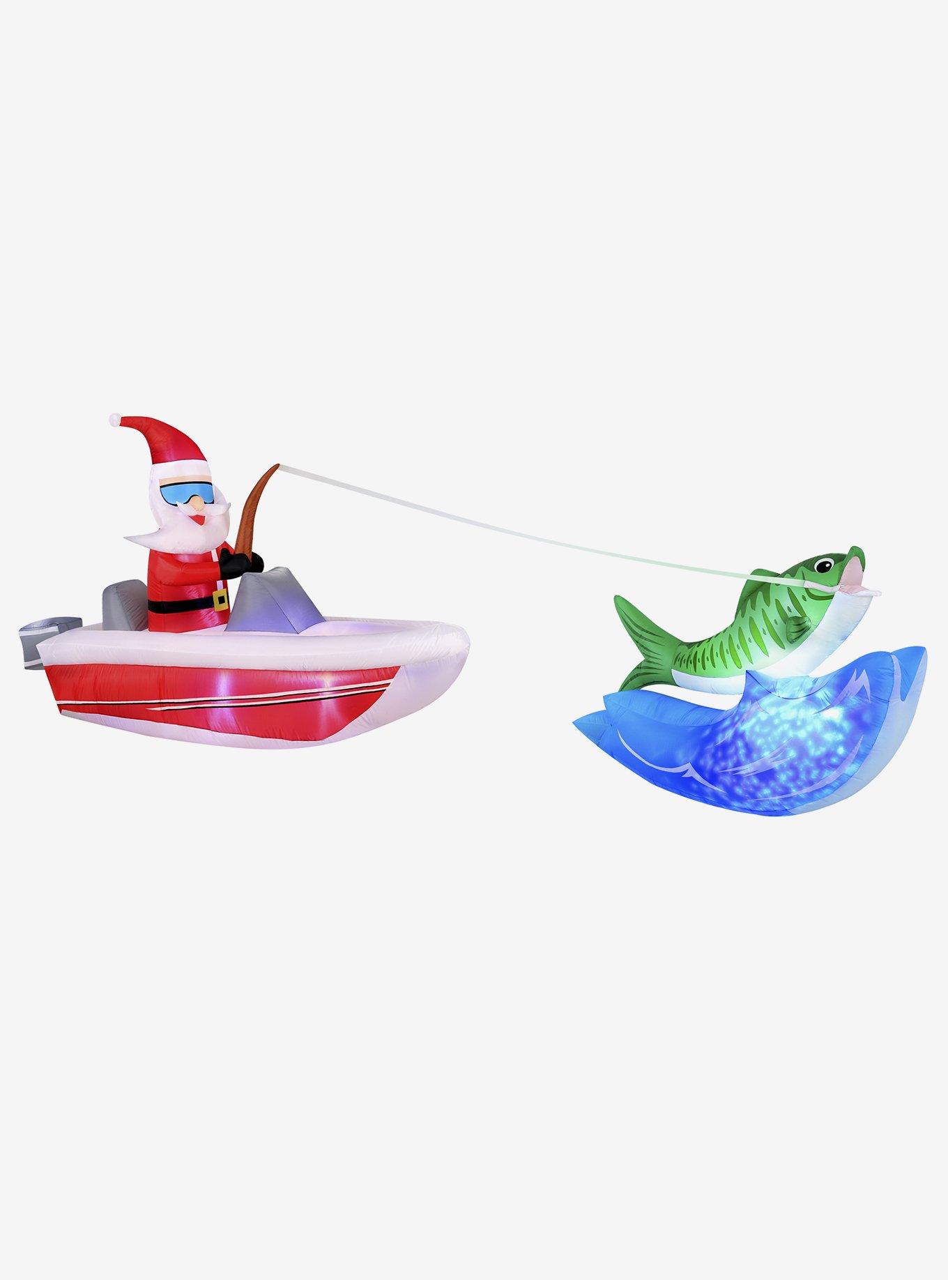 Boat Fishing Santa with Swirling Lights 14-foot Inflatable Airblown, , hi-res