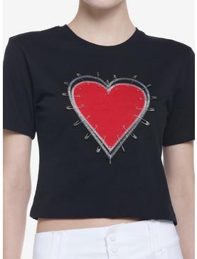 Red Heart & Safety Pins Crop Girls T-Shirt, , hi-res