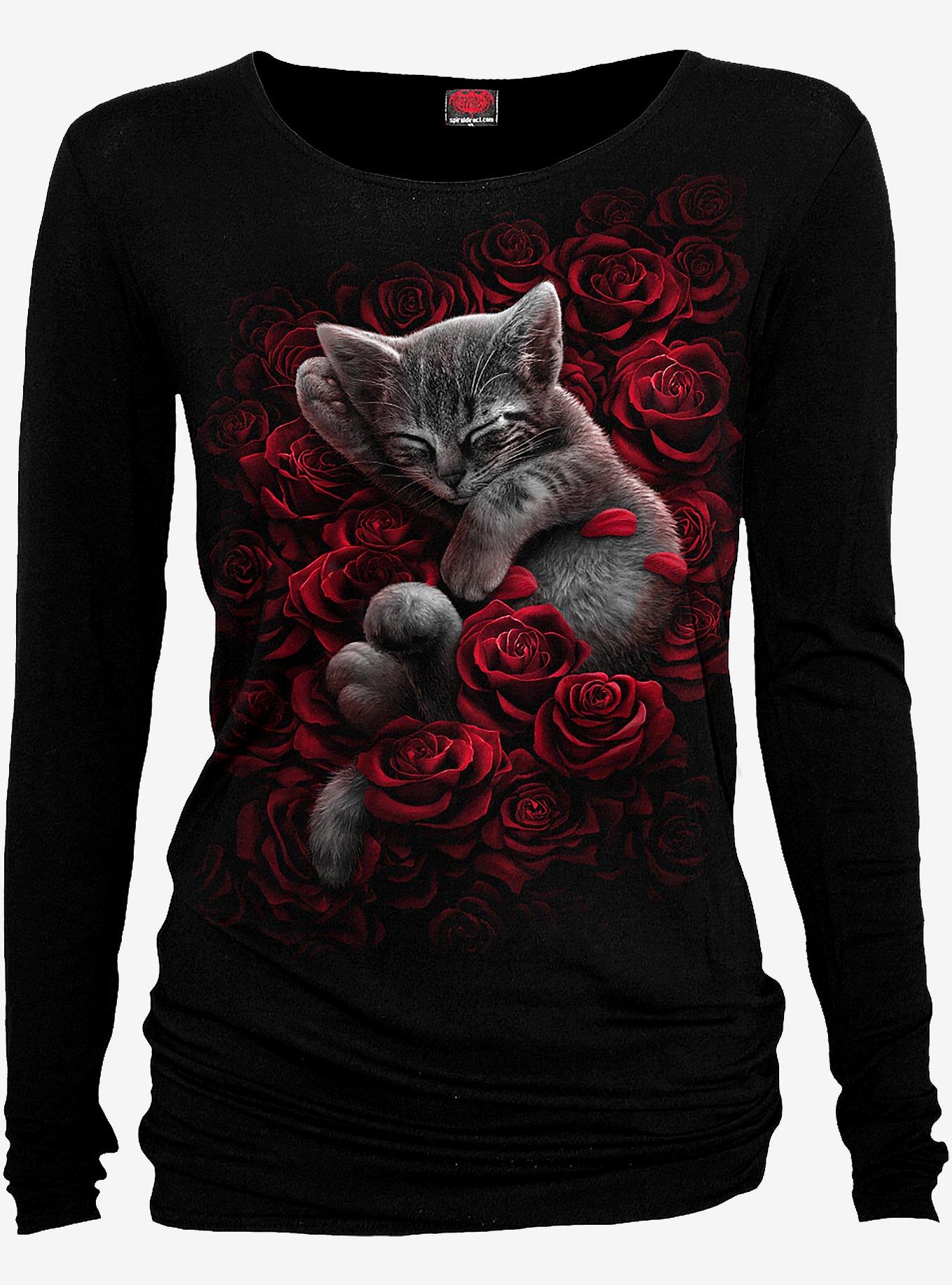 Bed Of Roses Baggy Black Top, BLACK, hi-res