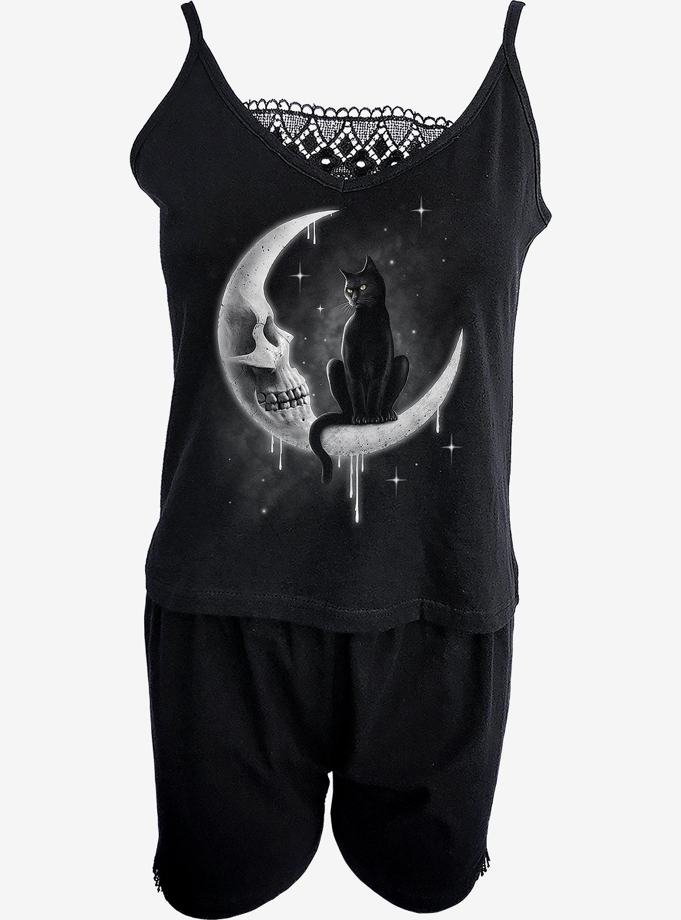 Gothic Moon 2Pc Organic Camisole Pyjama Set, BLACK, hi-res