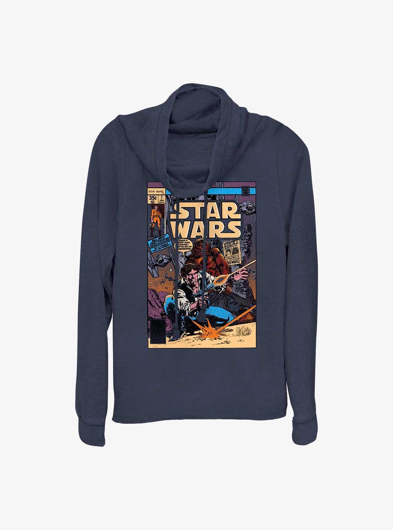 Star Wars Han Solo Comic Cowl Neck Long-Sleeve Top, NAVY, hi-res