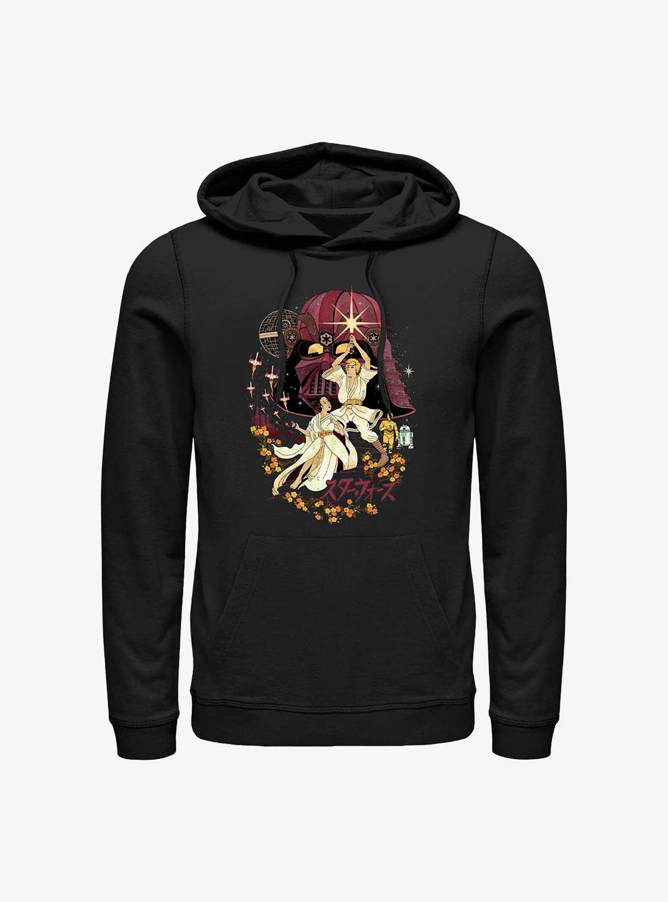 Star Wars Japanese Painting Style Luke and Leia Hoodie, BLACK, hi-res