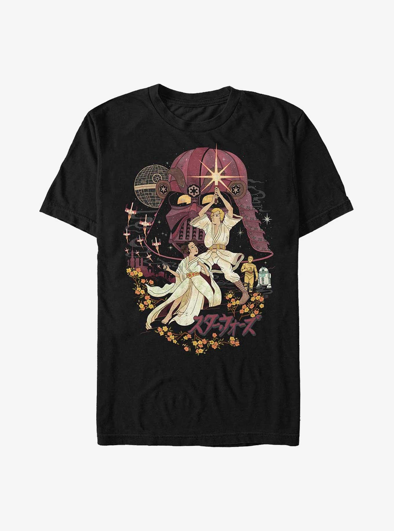 Star Wars Japanese Painting Style Luke and Leia T-Shirt, BLACK, hi-res