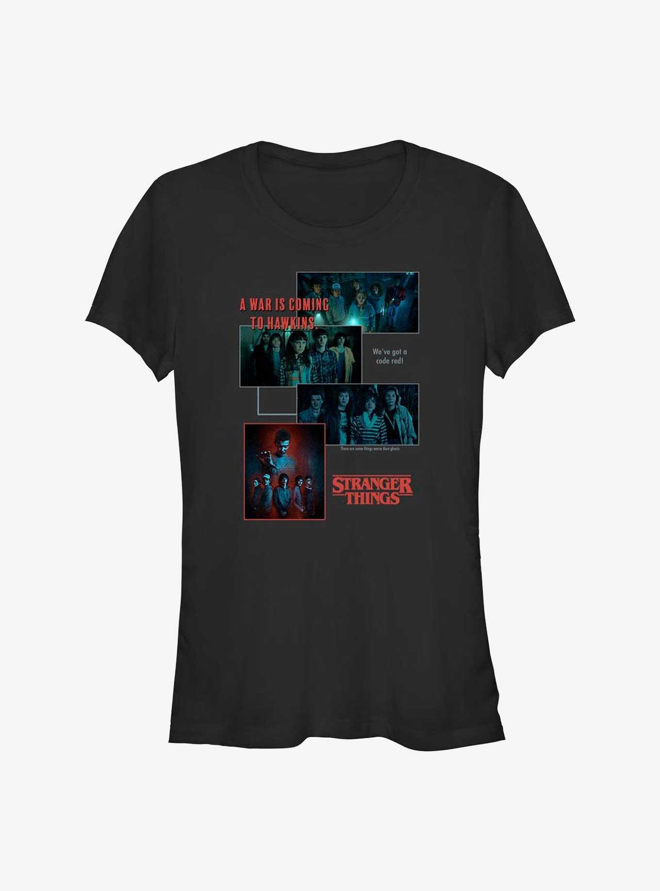 Stranger Things Hawkins War Collage Girls T-Shirt, BLACK, hi-res