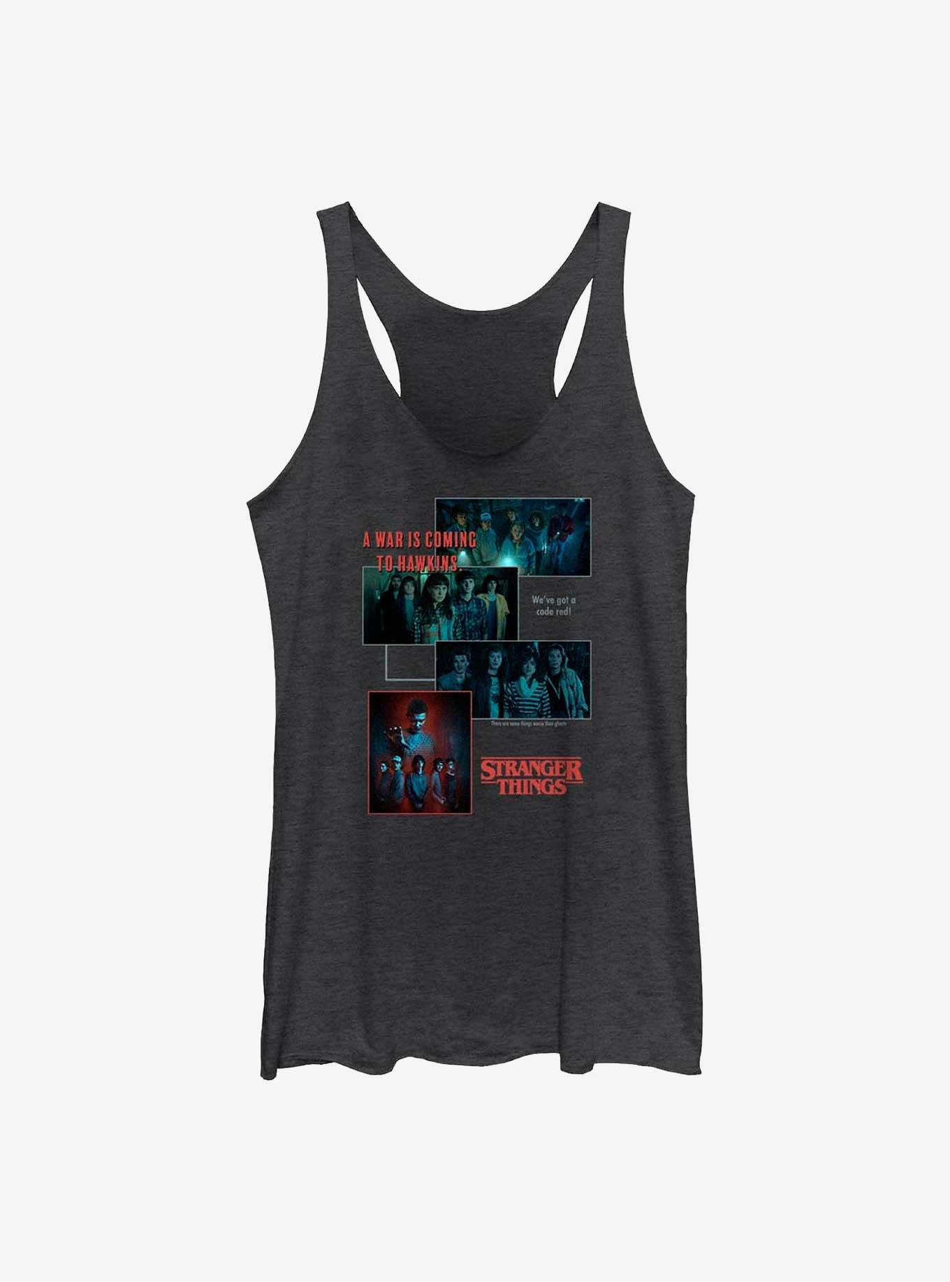 Stranger Things Hawkins War Collage Girls Tank, BLK HTR, hi-res