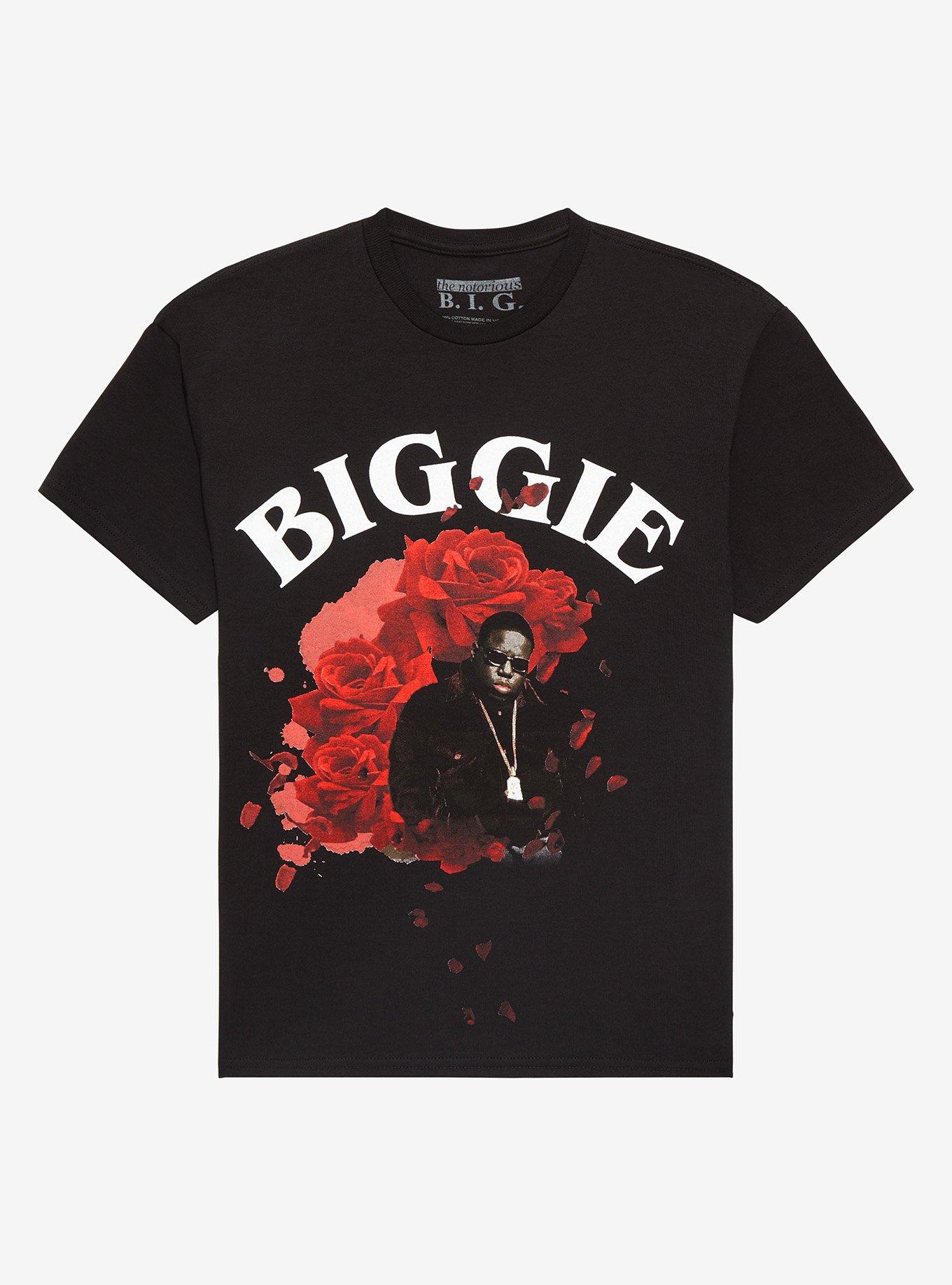 The Notorious B.I.G. Roses Portrait Boyfriend Fit Girls T-Shirt, BLACK, hi-res