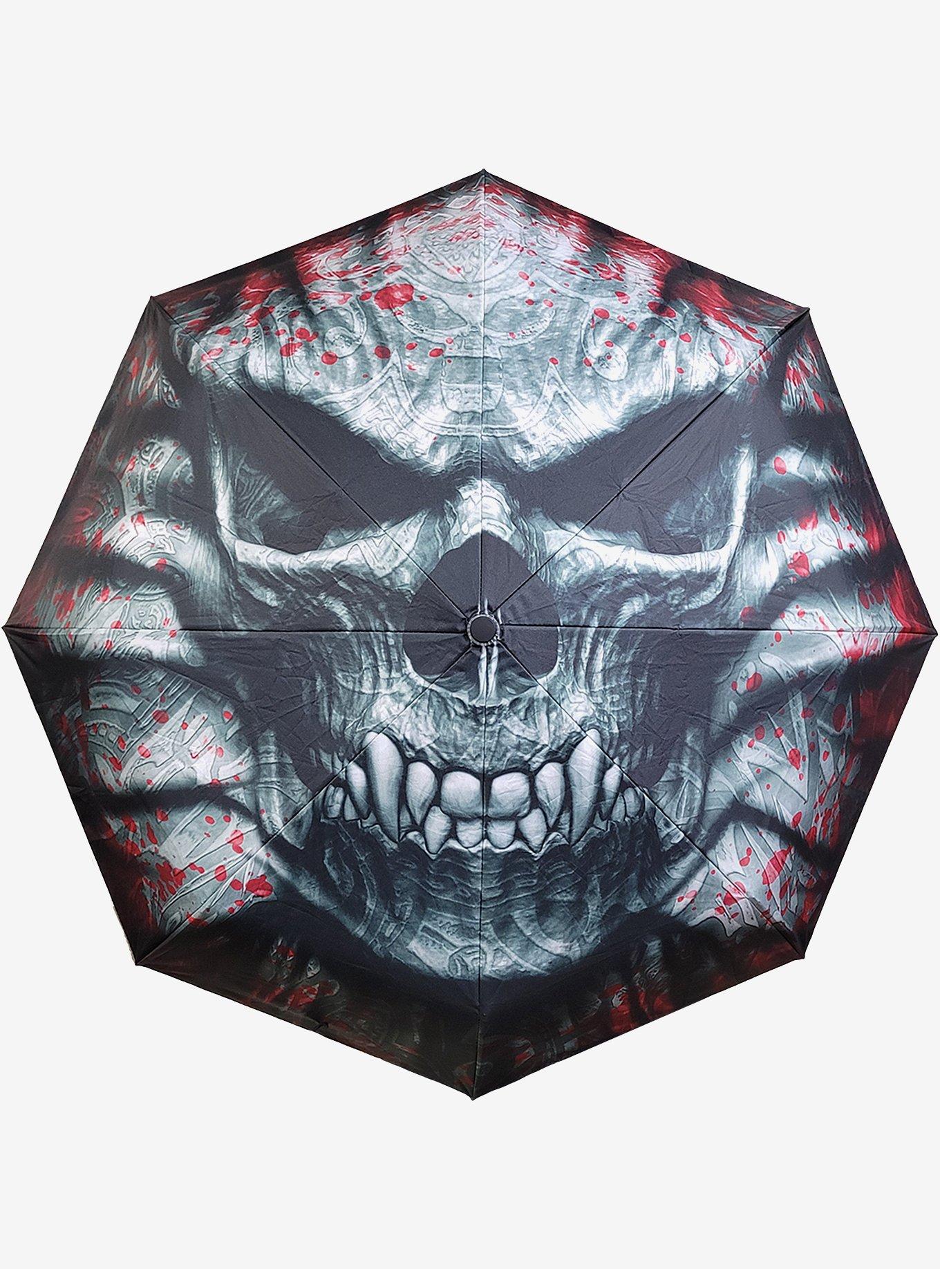 Goth Skull Compact Travel Umbrella, , hi-res