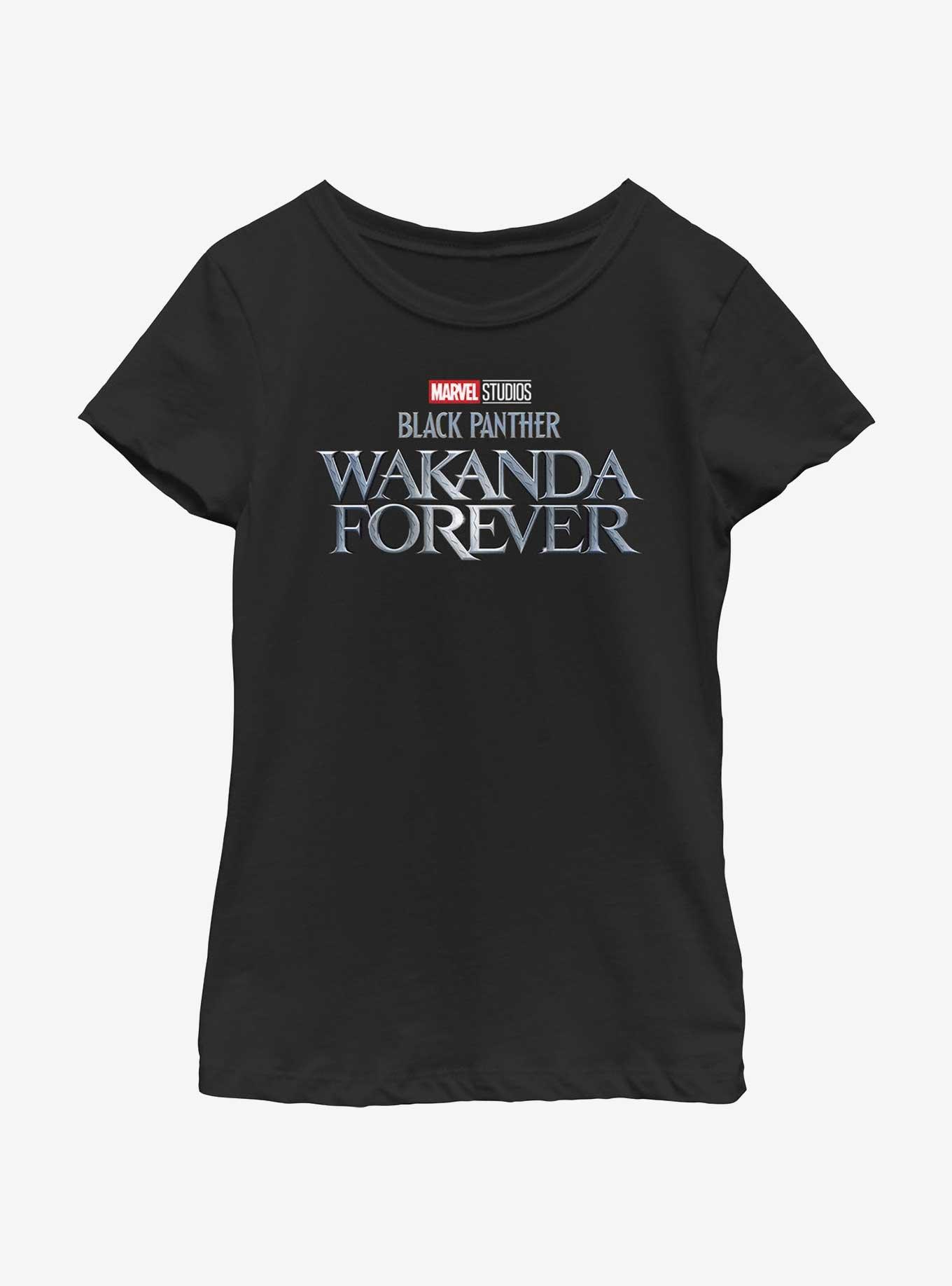 Marvel Black Panther Wakanda Forever Metal Logo Youth Girls T-Shirt, BLACK, hi-res