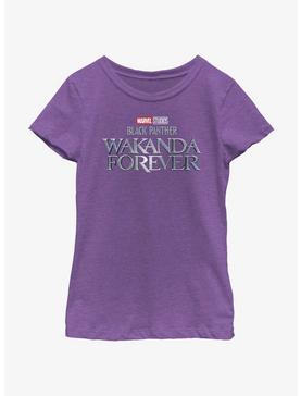 Marvel Black Panther Wakanda Forever Metal Logo Youth Girls T-Shirt, , hi-res