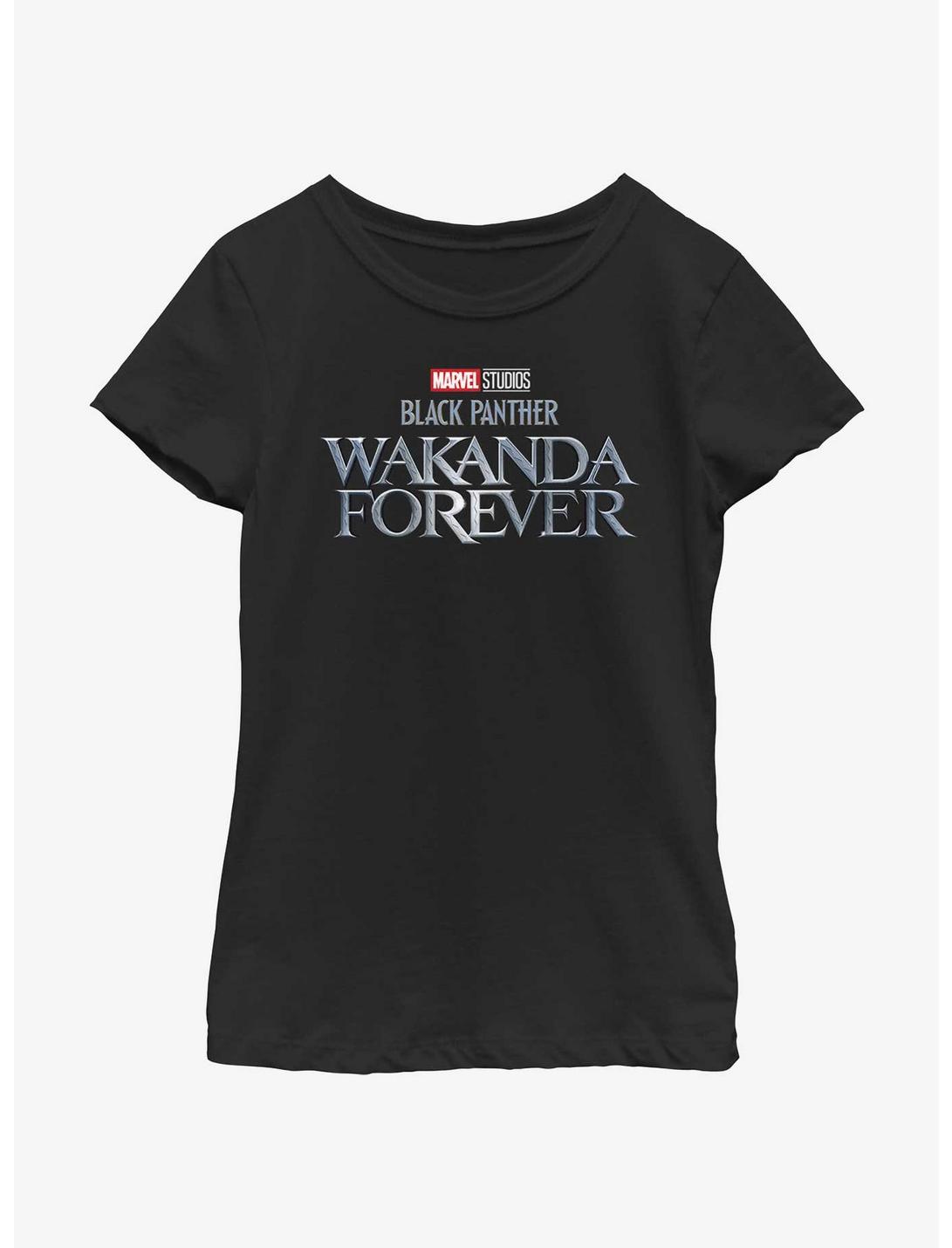 Marvel Black Panther Wakanda Forever Metal Logo Youth Girls T-Shirt, BLACK, hi-res