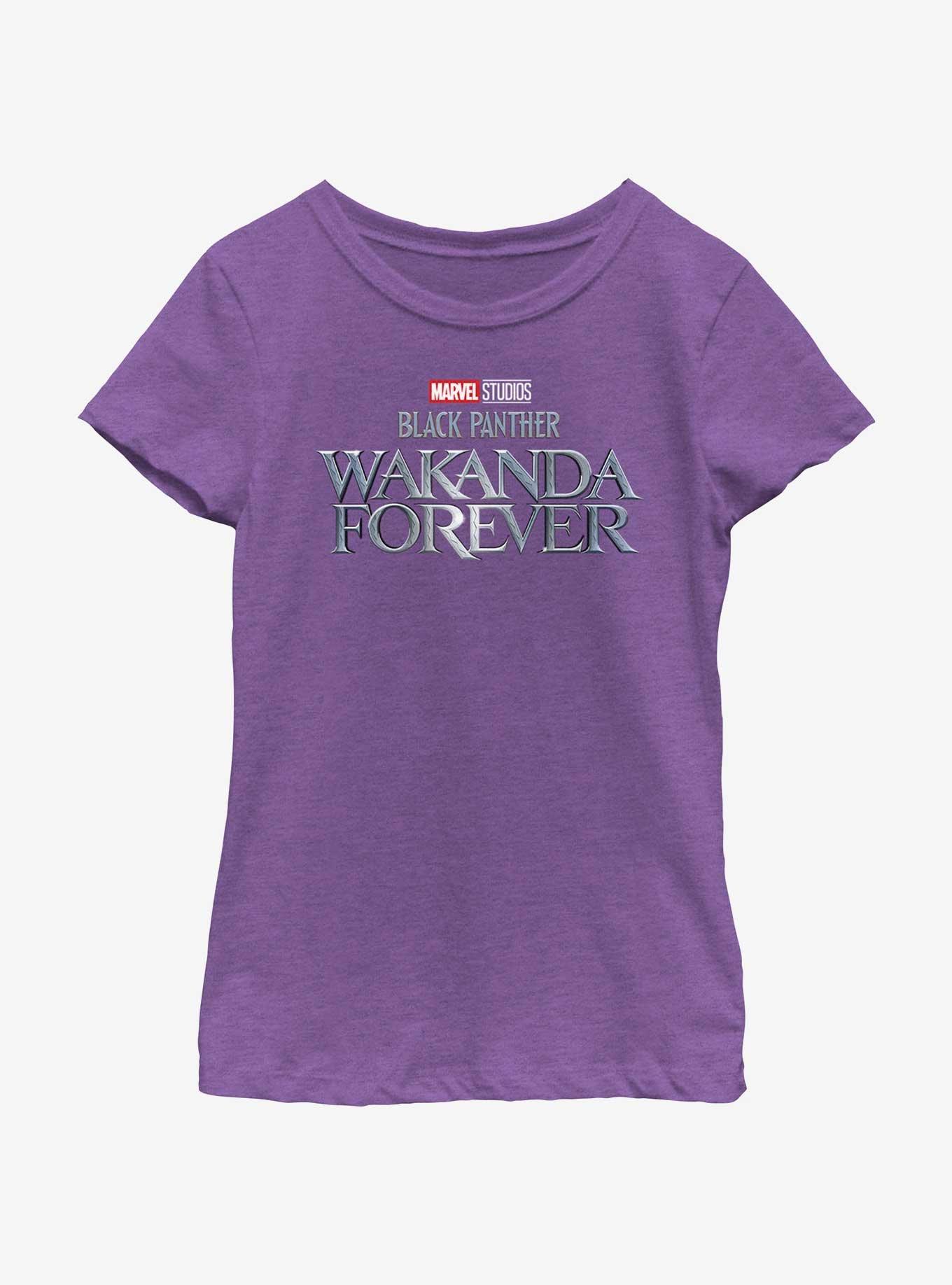 Marvel Black Panther Wakanda Forever Metal Logo Youth Girls T-Shirt, PURPLE BERRY, hi-res
