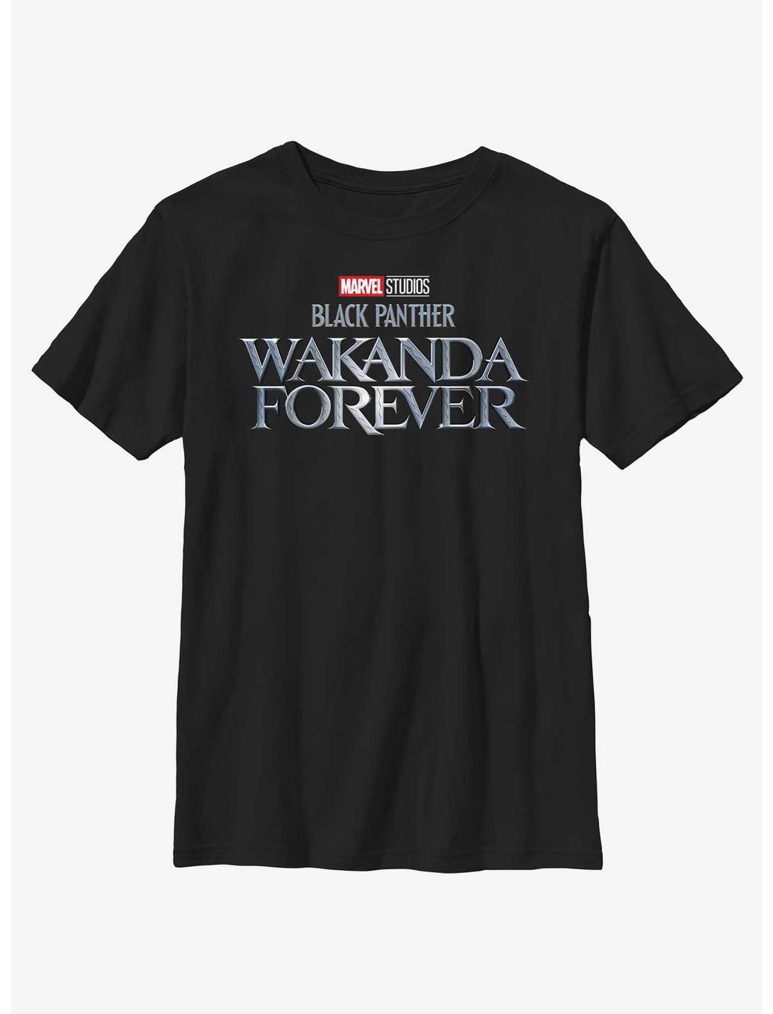 Marvel Black Panther Wakanda Forever Metal Logo Youth T-Shirt, BLACK, hi-res