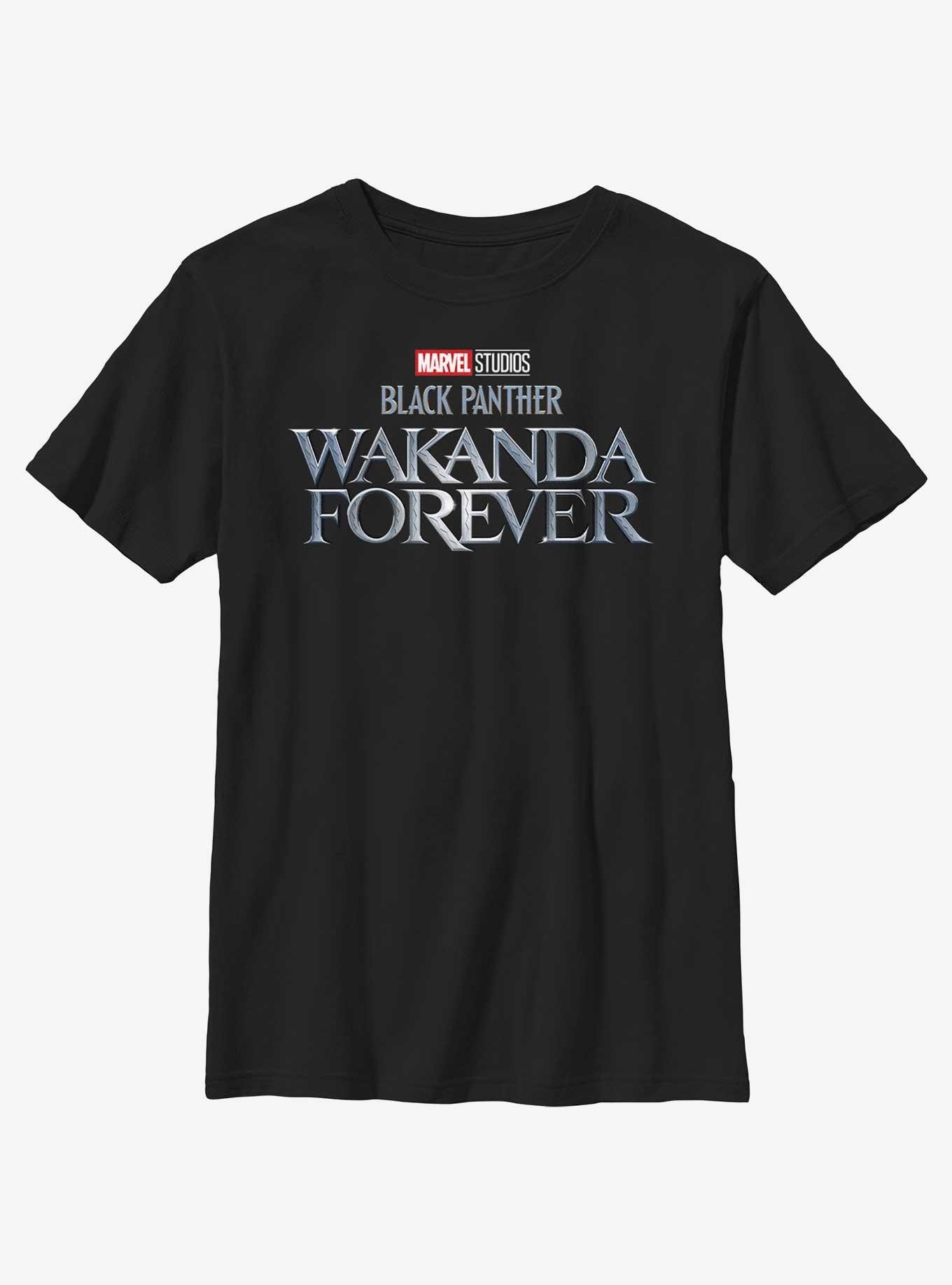 Marvel Black Panther Wakanda Forever Metal Logo Youth T-Shirt, BLACK, hi-res