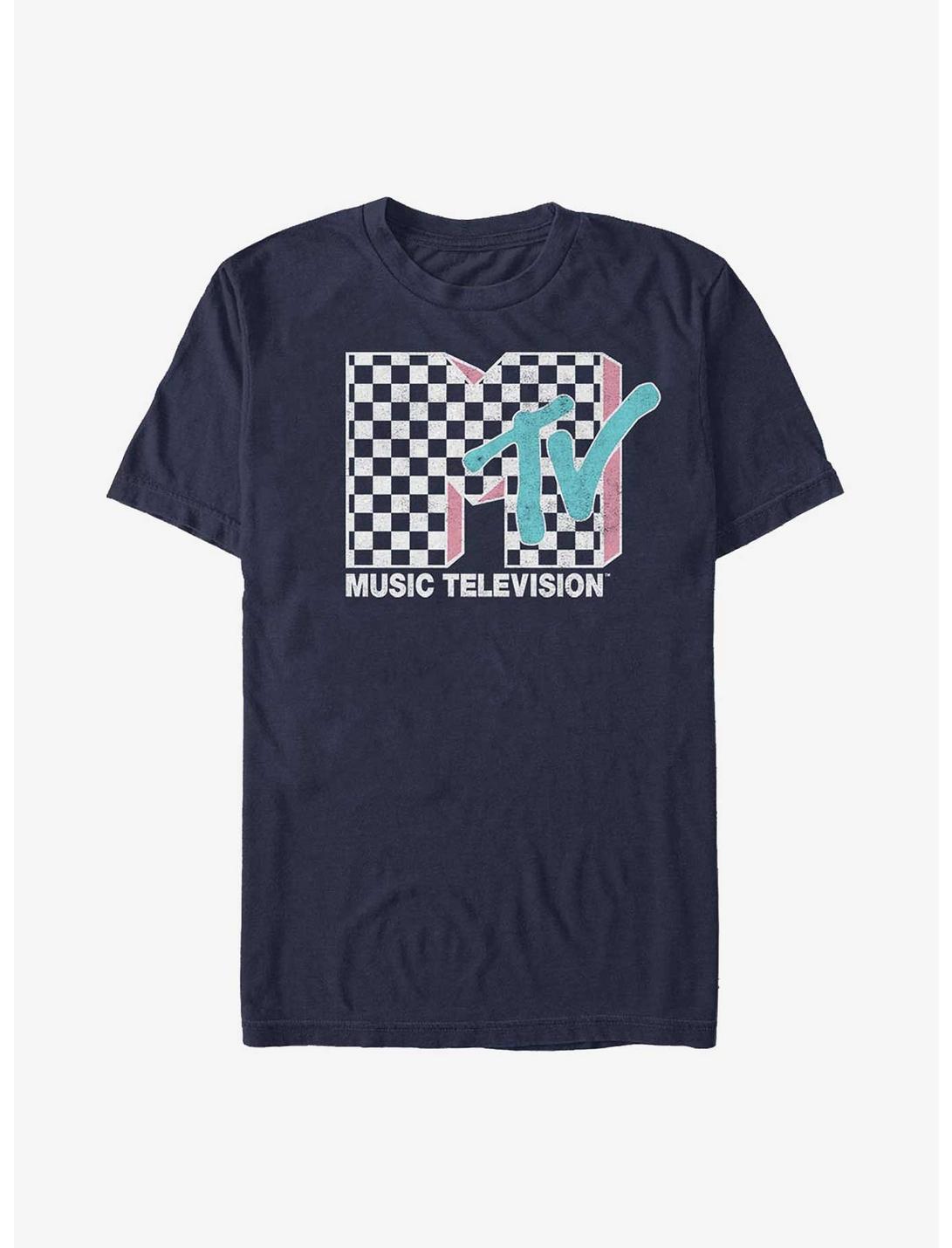 MTV Checkered Inverse T-Shirt, NAVY, hi-res