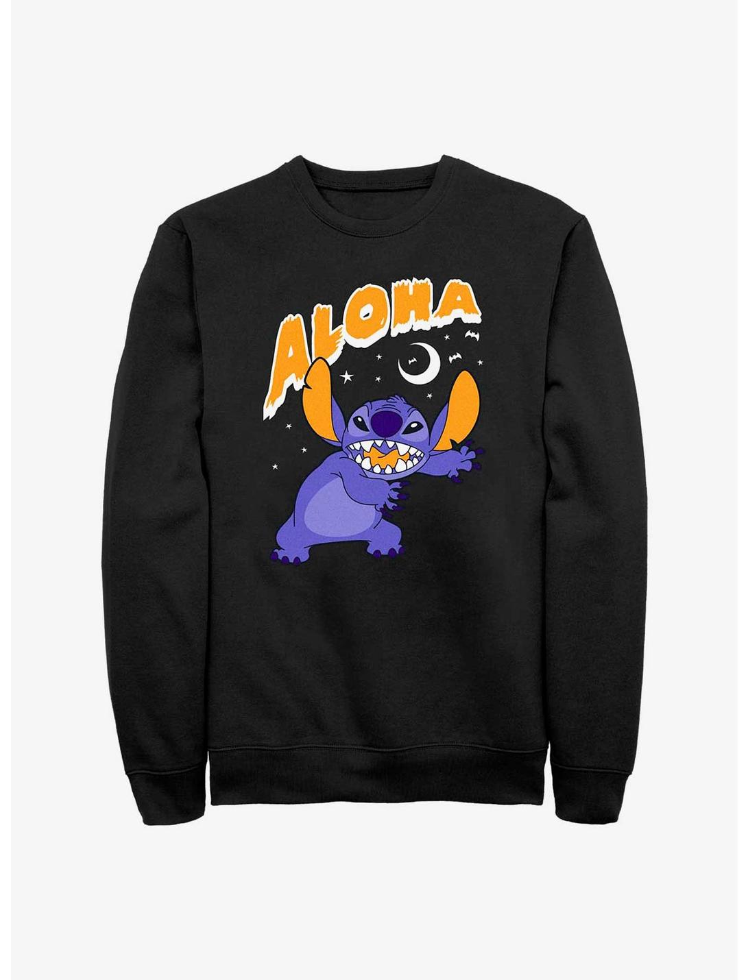 Disney Lilo & Stitch Stitch Aloha Scary Moon Sweatshirt, BLACK, hi-res