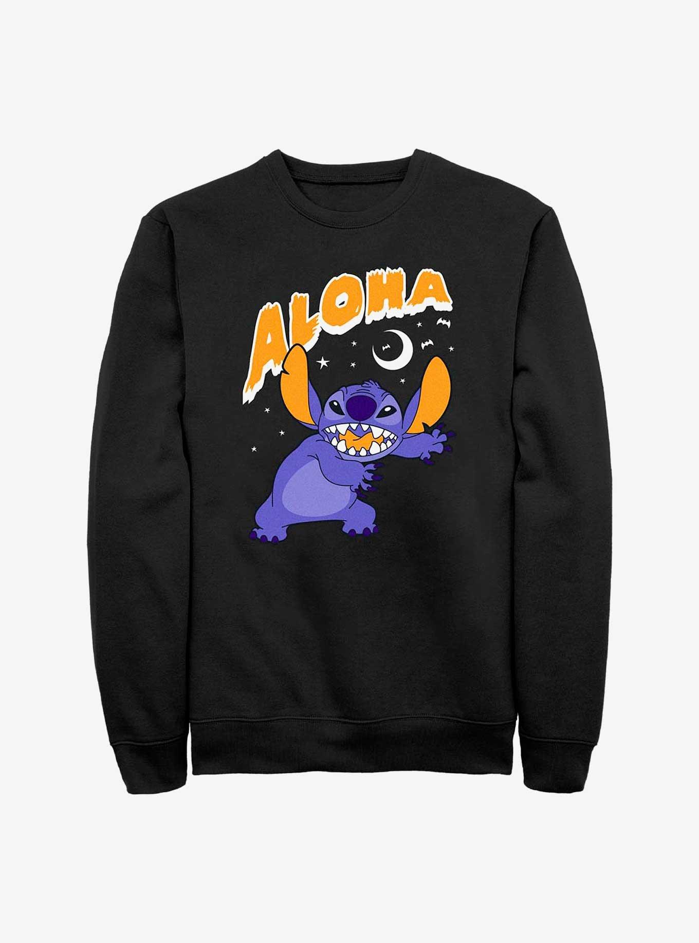 Disney Lilo & Stitch Stitch Aloha Scary Moon Sweatshirt, BLACK, hi-res