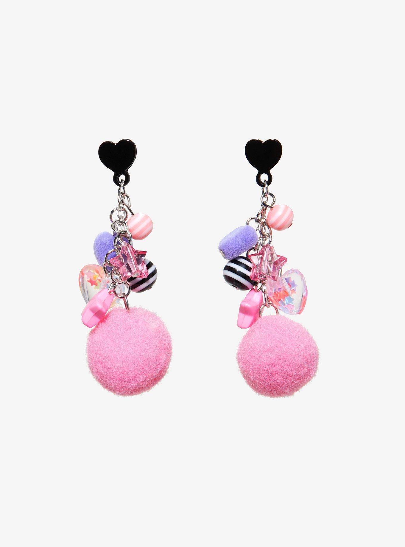 Heart Star Pom Drop Earrings, , hi-res