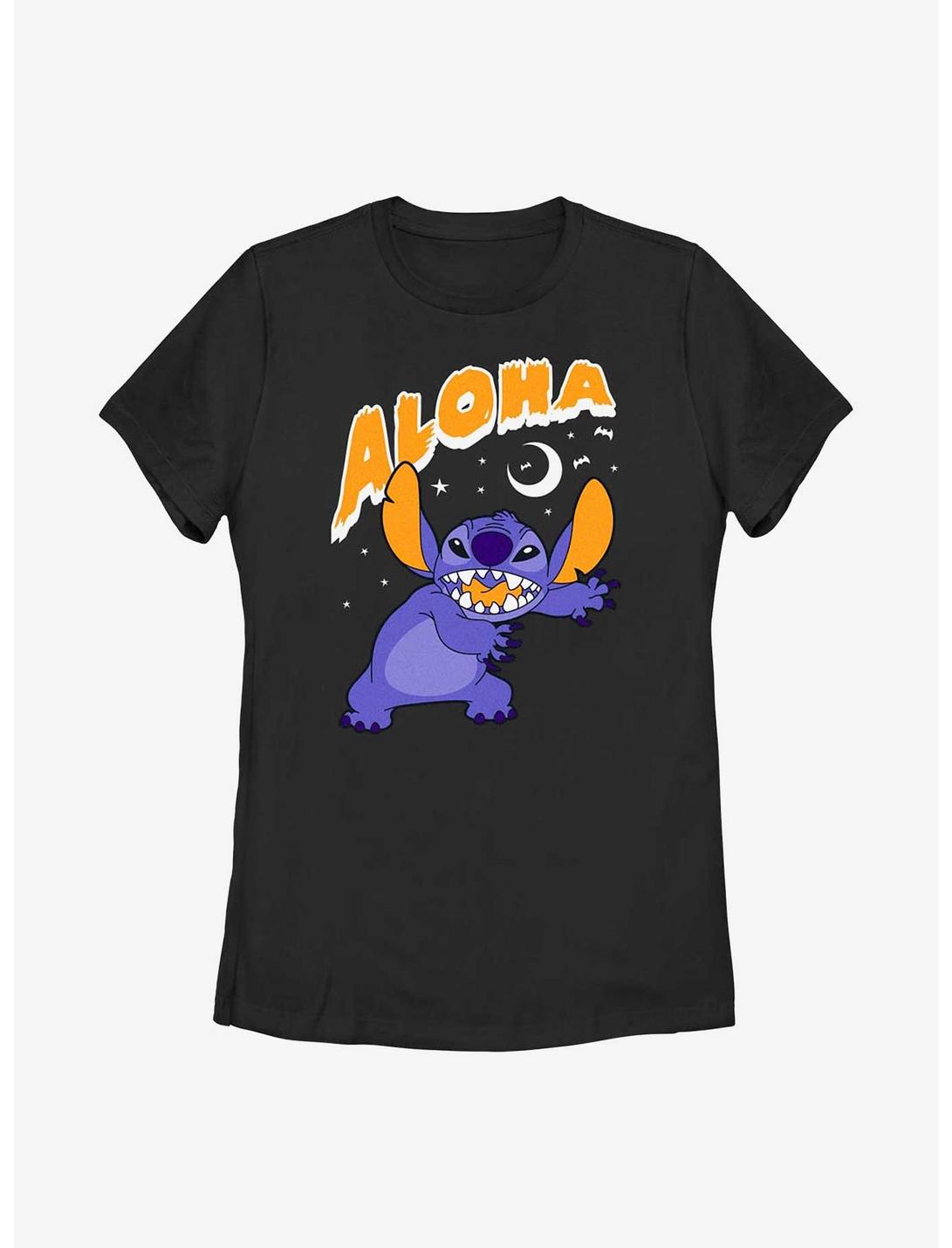 Disney Lilo & Stitch Stitch Aloha Scary Moon Womens T-Shirt, BLACK, hi-res