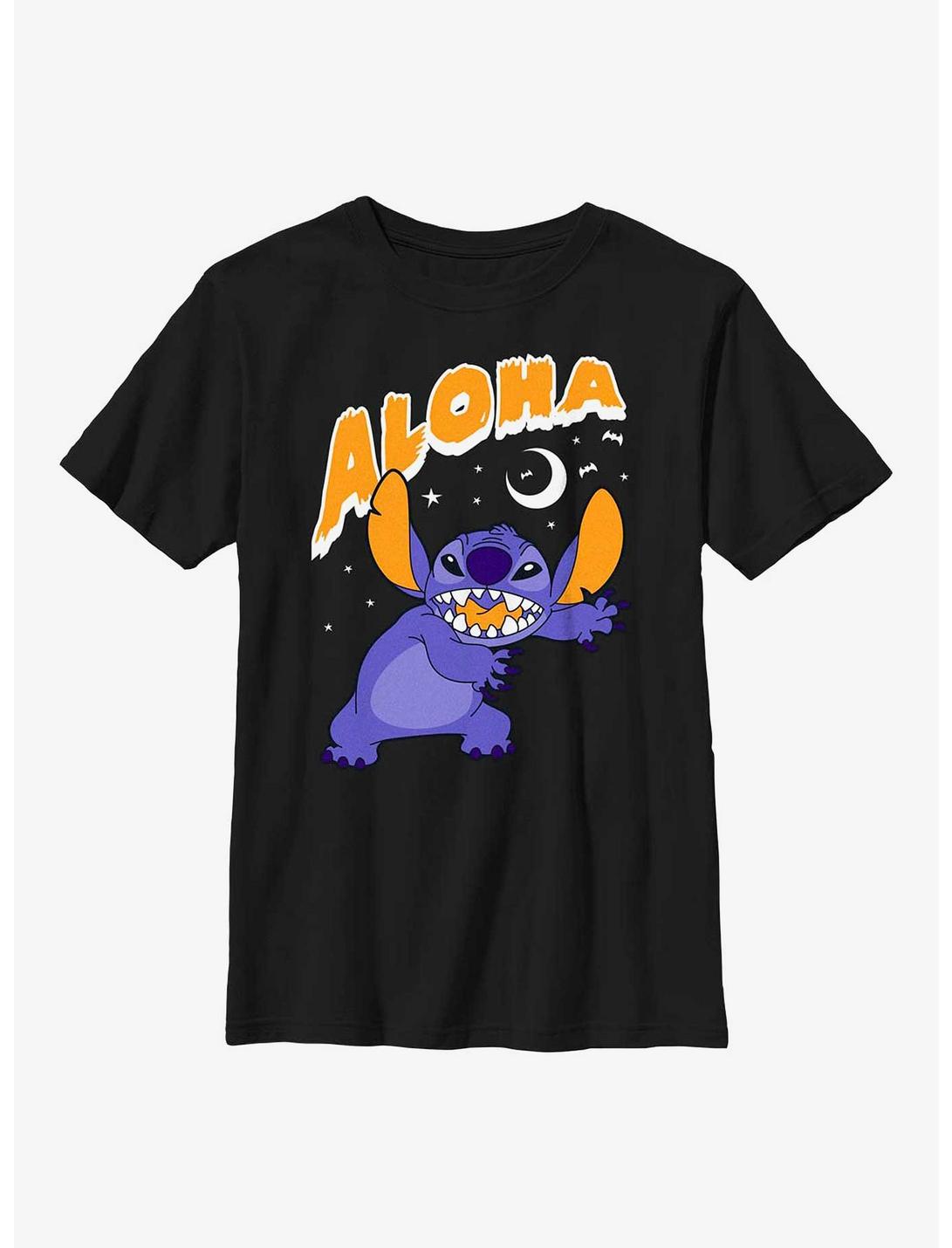 Disney Lilo & Stitch Stitch Aloha Scary Moon Youth T-Shirt, BLACK, hi-res